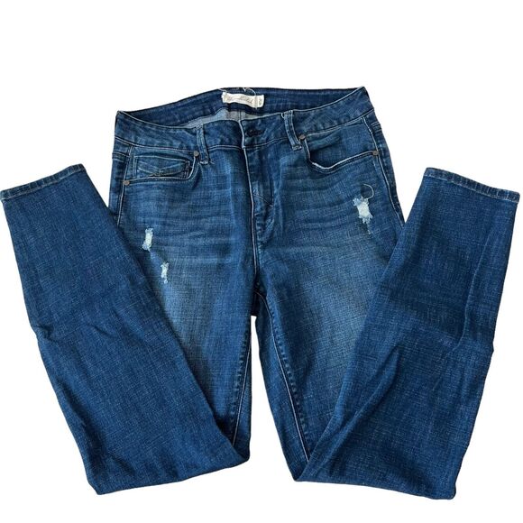 Anthropologie Unpublished Stretch Jeans Women's 29 Blue Denim Skinny Distressed - Picture 1 of 12